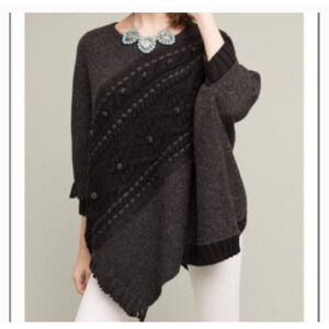 NEW Anthropologie Sleeping On Snow Poncho Wool Gray Oversized Size Small $168